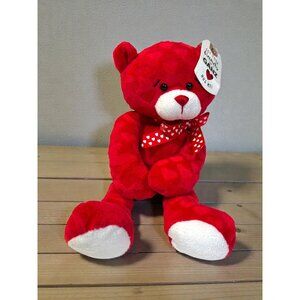Ganz Red Teddy Bear Plush With Heart Pattern & Bowtie 11" Soft Polyester Plush V
